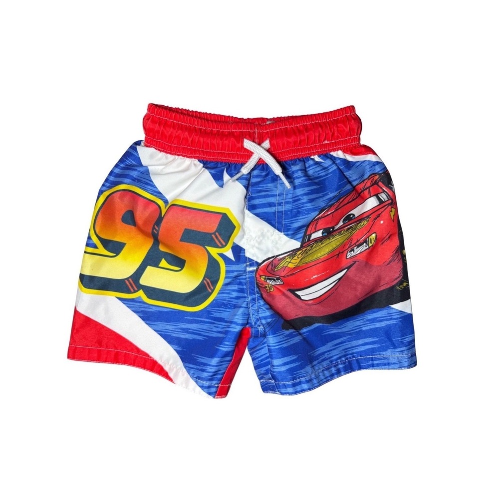 Pixar Cars Lightning McQueen Swim Trunks Boys Size 2T Red Blue Disey